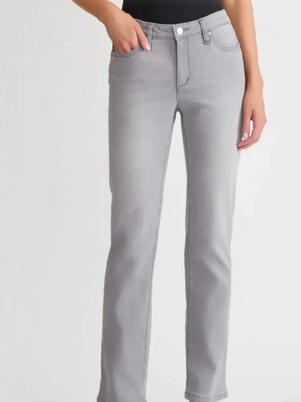 Jones New York Signature Womens Lexington Light Gray Slim Straight Jeans​
